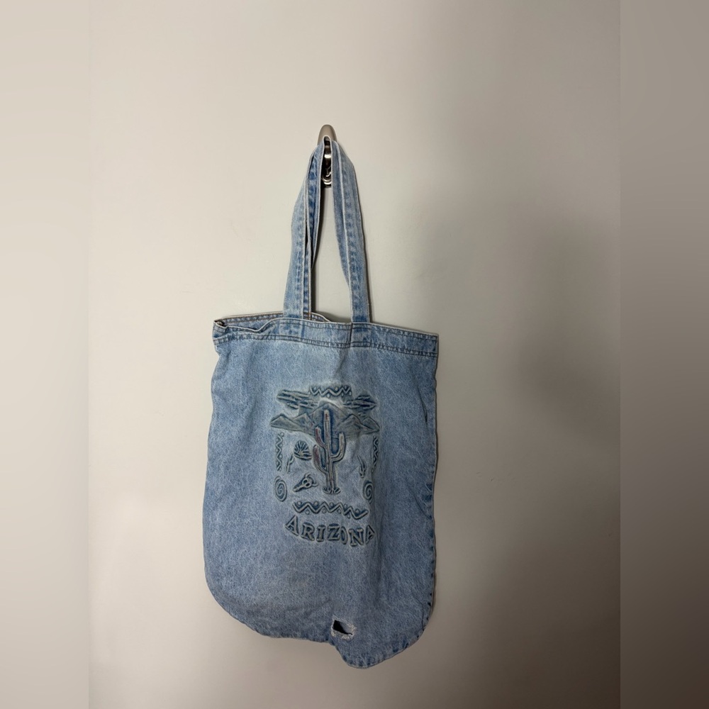 Vintage Denim Jean oversized Distressed Tote Bag Arizona Cactus